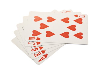 Flash royal, playing cards for poker and gambling, isolated on white background