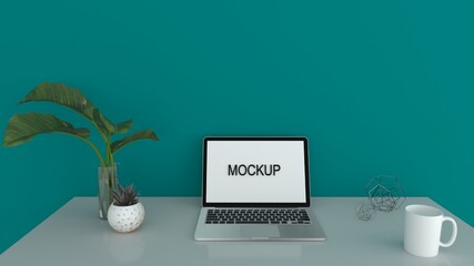 digital device mockup laptop with a cup of coffee