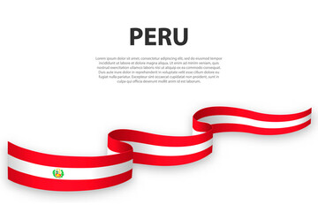 Fototapeta na wymiar Waving ribbon or banner with flag of Peru