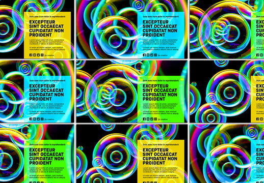 Set of Social Media Event Banners Design Layout with Trendy Iridescent Vibrant Background