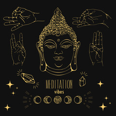 Meditation collection in black and gold illustration