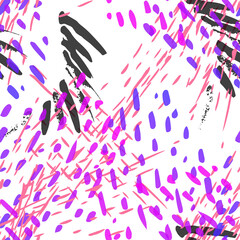 Stains Seamless Pattern. Fashion Concept. Distress Print. Color, Bright Illustration. Graffiti Surface Textile. Ink Stains. Spray Paint. Splash Blots. Artistic Creative Vector Background.