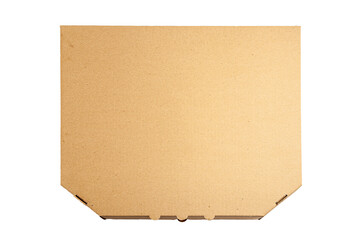Pizza paper box isolated on a white background. Empty pizza cardboard. Front view Packaging.