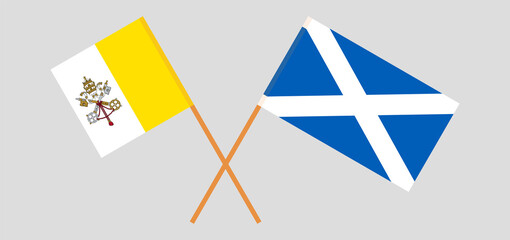 Crossed flags of Vatican and Scotland. Official colors. Correct proportion