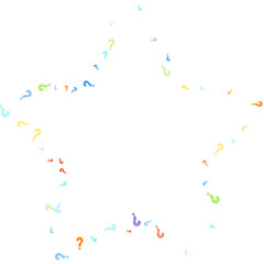 Question marks scattered on white background. Quiz, doubt, poll, survey, faq, interrogation, query background. Multicolored template for opinion poll, public poll. Rainbow color. Vector illustration.