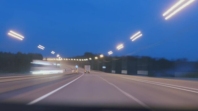 Hyperlapse of a highway in Russia. The road to the south, to the sea. Night road.
