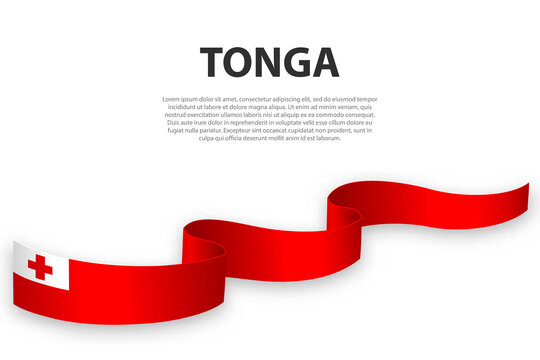Waving ribbon or banner with flag of Tonga
