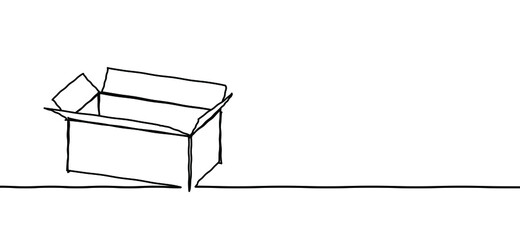 Line pattern, cardboard boxes. Carton delivery packaging with fragile signs. Vector open flat carton box. Paper boxes. Moving box or we have moved, changed address. 