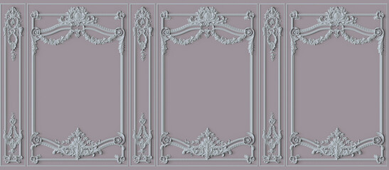 Pink Interior wall with molding. 3d illustration. Seamless pattern