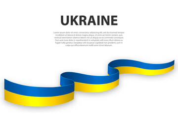 Waving ribbon or banner with flag of Ukraine