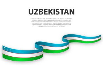 Waving ribbon or banner with flag of Uzbekistan