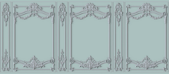 Interior wall with molding. 3d illustration. Seamless pattern