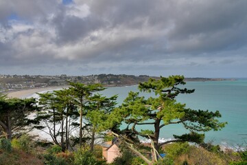Beautiful view on the Trestraou beach of Perros-Guirec in Brittany. France