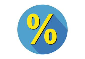 Icono de porcentaje, tanto por ciento, descuento o rebajas con porcentaje en amarillo sobre círculo azul