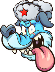 Blue Russian dog with typical hat. Vector clip art illustration. All on a single layer. 

