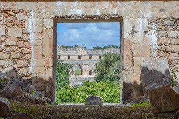Ancient window to nunnery quadrangle (Uxmal, Mexico)