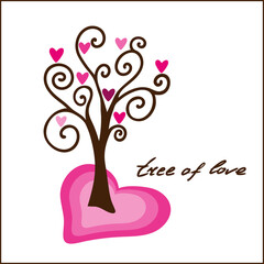 The tree of love. Vector card, a tree growing from a heart with hearts instead of leaves and with an inscription on a transparent background.