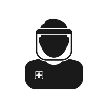 Nurse or doctor with protective gear and face mask. Perfect icon for health care concept.