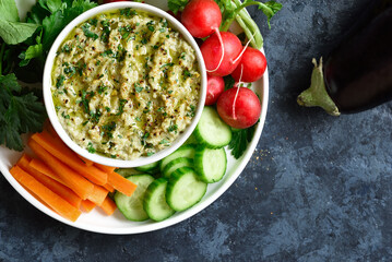 Roasted eggplant dip and fresh vegetables