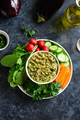 Roasted eggplant dip and fresh vegetables