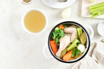 Chicken broth with vegetables and spices