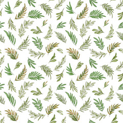 Seamless pattern with green foliage on white background