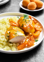 Chicken breasts in apricot sauce and couscous