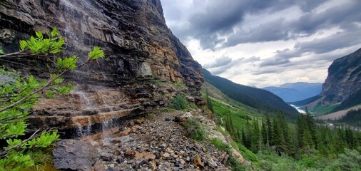 waterfall on the side of the mountains, found during a hike