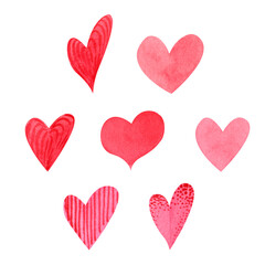 watercolor illustration, hand drawing, heart doodles, valentines day