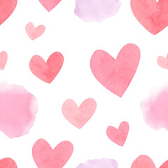 seamless pattern on a white background, watercolor illustration,bows, hand drawing, heart doodles, valentines day