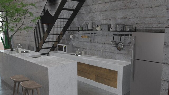 industrial kitchen set. 3d render