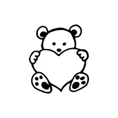 Teddy bear with heart hand drawing sketch isolated on white background. Valentine's day concept, love. Stock vector illustration. 