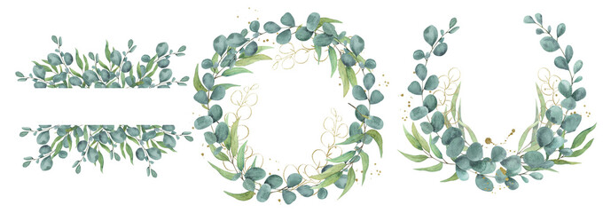 Eucalyptus watercolor frame wedding logo invitation printable