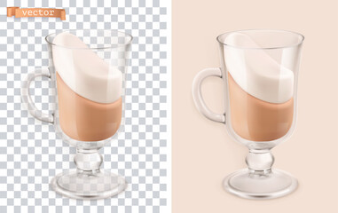Cocktail in a transparent glass. Irish coffee icon. 3d vector object