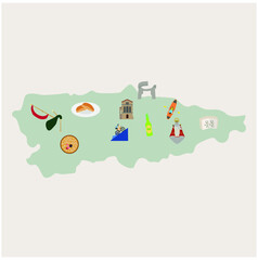 Map of the community of Asturias in Spain with monuments or places of tourist interest