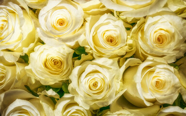 pale white rose flowers top view closeup, natural pattern background