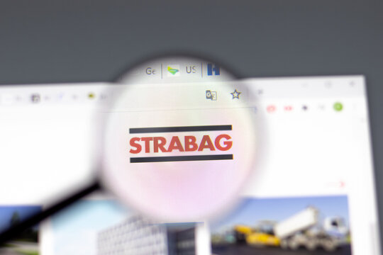 New York, USA - 15 February 2021: STRABAG website in browser with company logo, Illustrative Editorial.