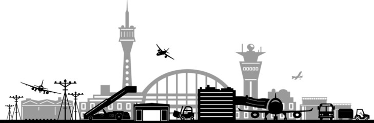 AIRPORT plane terminal silhouette vector