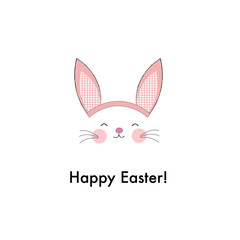 Cute bunny ears with pink plaid pattern ears. Happy Easter greeting card
