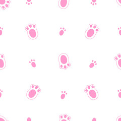 Cute bunny or rabbit and pink foot prints. Easter pattern with bunny foot prints. Happy Easter background, advertisement, fabric design seamless pattern vector illustration