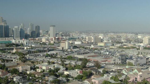 Los Angeles Downtown South Central from University Park Telephoto Aerial Shot R