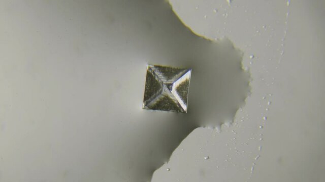 Salt crystals microscopic image being formed from water evaporation timelapse