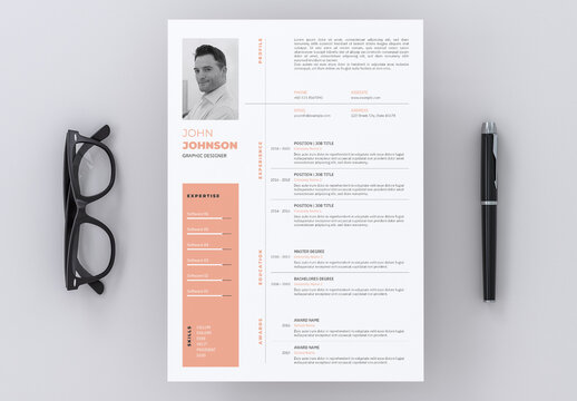 Resume Layout with Peach Accents
