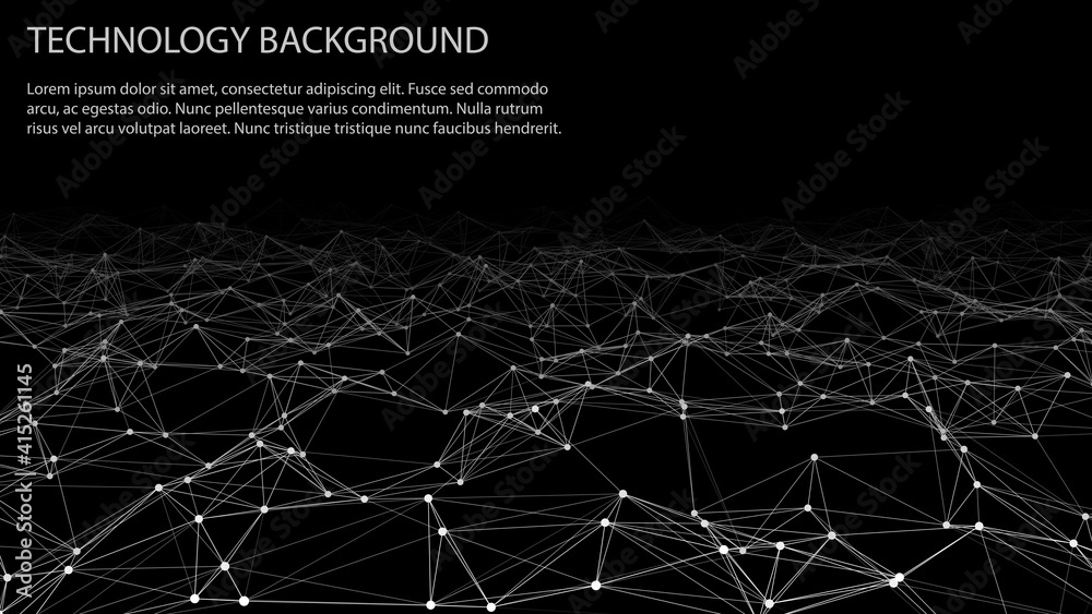 Leinwandbilder Abstract digital background of points and lines. Glowing black plexus. Big data. Network or connection. Abstract technology science background. 3d vector illustration.