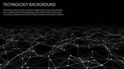 Abstract digital background of points and lines. Glowing black plexus. Big data. Network or connection. Abstract technology science background. 3d vector illustration.