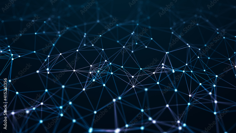 Leinwandbilder Corrupted network or connection. Abstract digital background of points and lines. Glowing plexus. Big data. Abstract technology science background. 3d rendering