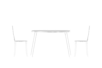 Modern steel chairs and table. Furniture for the dining room and kitchen area. Objects for interior design, or for architectural compositions