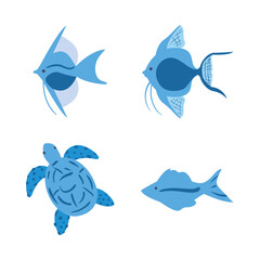 Blue sea animals set vector design
