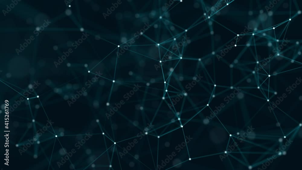 Leinwandbilder Abstract plexus of moving glowing dots and lines. Network or digital connection. Technology background. 3d rendering. 4K. Seamless loop.