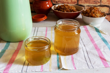 Freshly prepared goose fat in glass jars